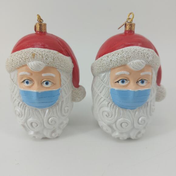 Santa Claus Quarantine Christmas Tree Ornaments Set of 2 Mask Hanging Decor - Picture 11 of 11